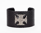 Black snakeskin cross with silver Maltese cross with clear  swarovski crystals  adjustable to fit most wrist