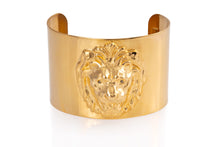 Matte Gold 2" Cuff with Lion Head in center with  crystal eyes 